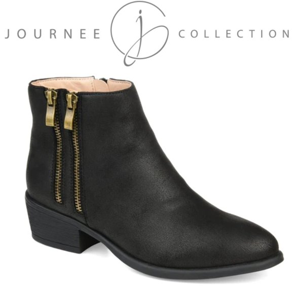 Journee Collection Shoes - NWOB- Journee Collection -Black Ankle Bootie w/ Double Faux Zipper, SZ 8